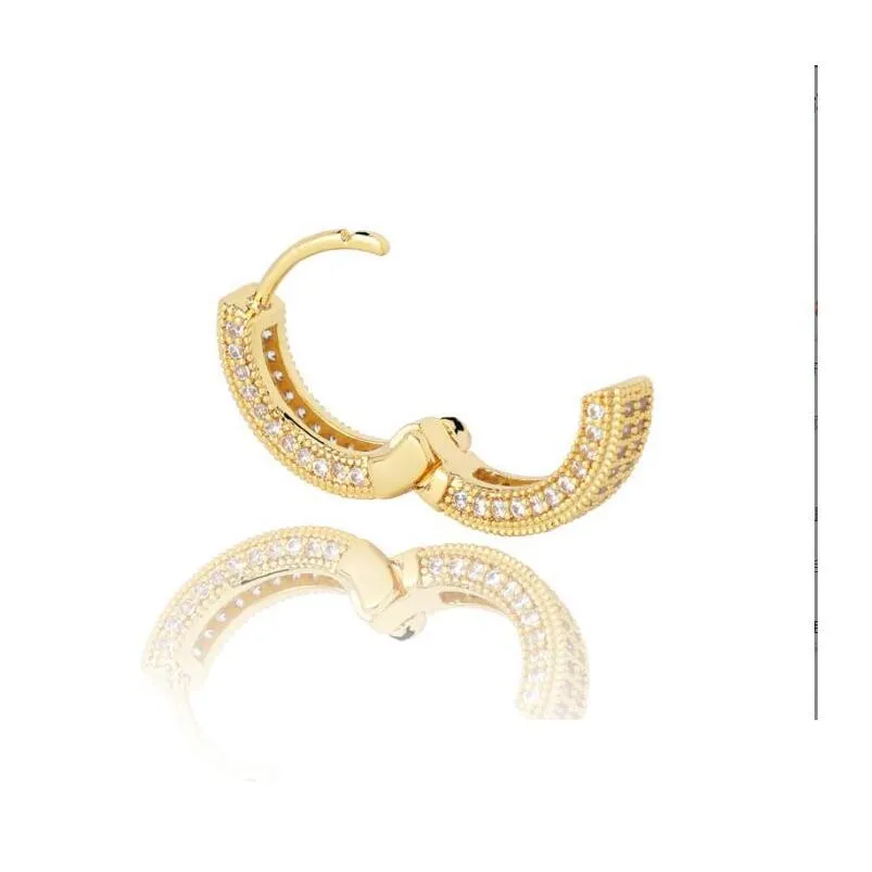 18k gold plated copper zircon hoop earrings men women hip hop jewelry iced out stud earings bling diamond earring for gift