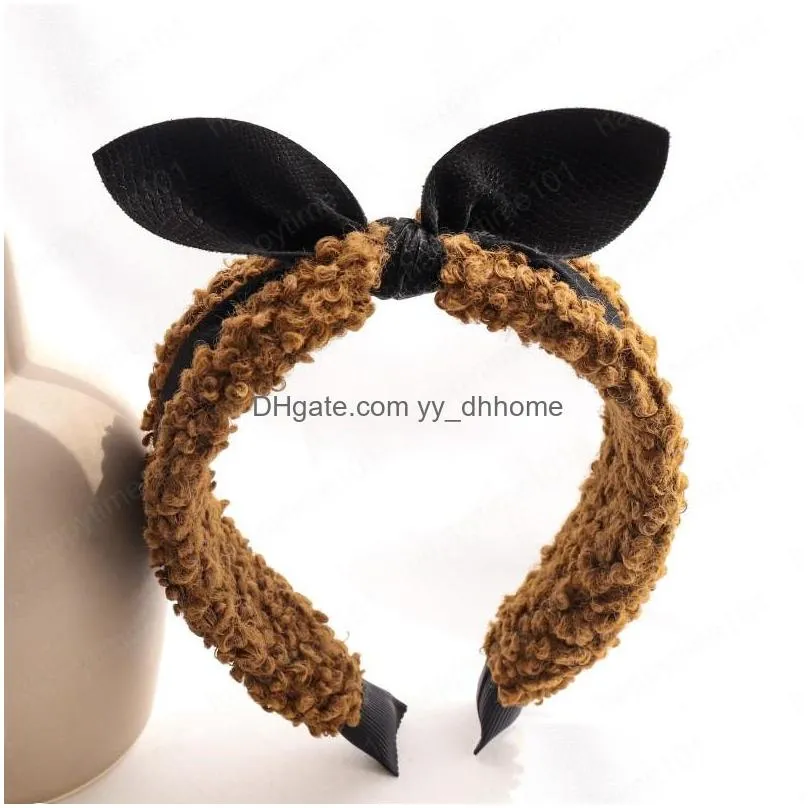 plush lamb wool warm headband for women girls rabbit ears bow hairband bezel knotted hair hoop winter hair accessories headwear