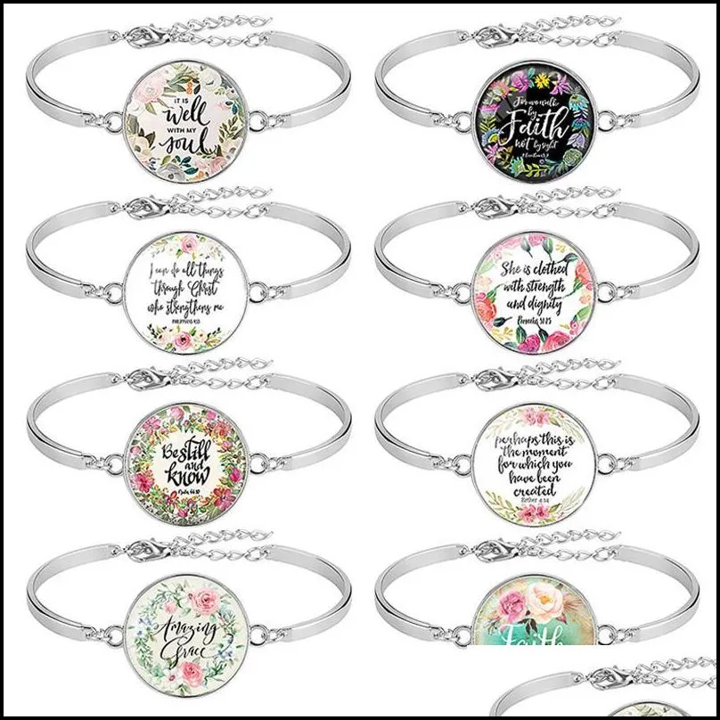 8 pcs/pack bible verse bracelet silver color 25mm art glass dome scripture christian jewelry faith gift