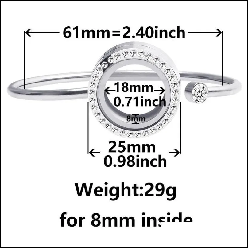 5pcs/lot 25mm stainless steel crystal round twist glass memory floating charms locket bracelet bangle for women femme