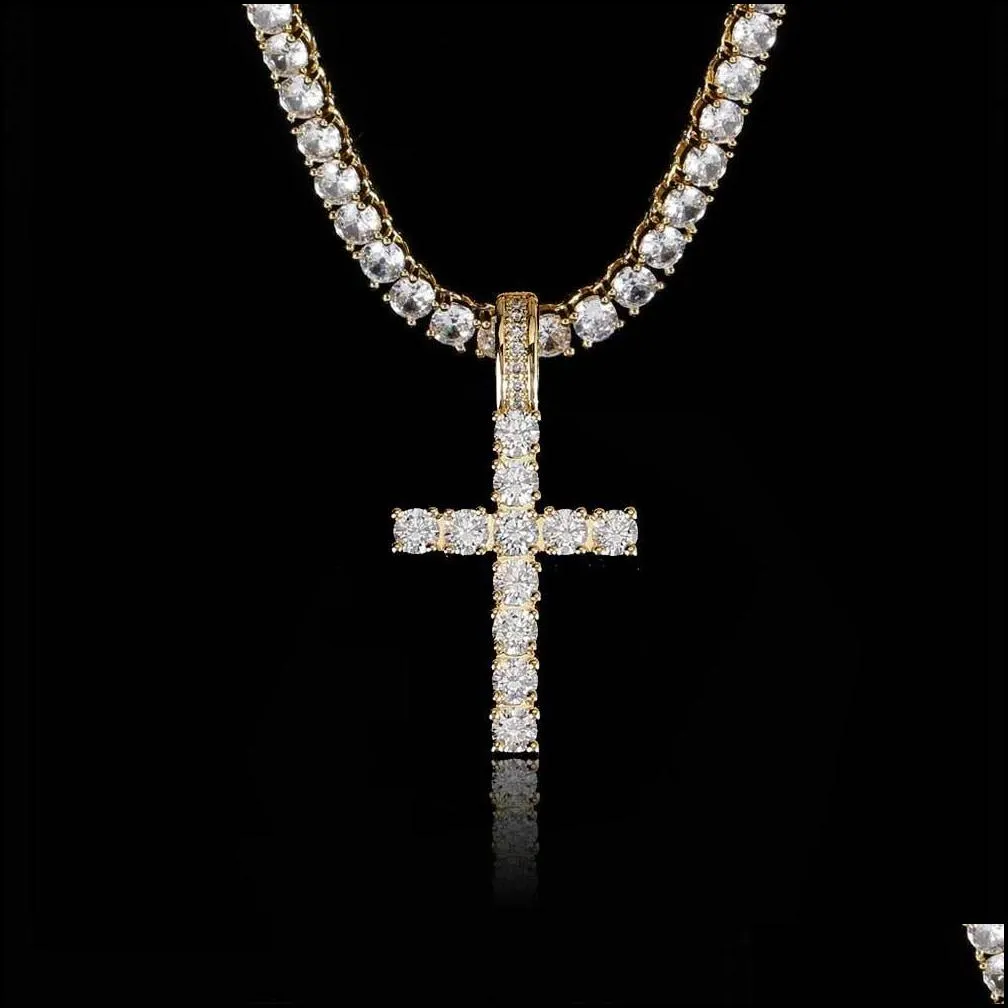 mens cross diamond pendant full of zircon solid trumpet brand designer chain necklace choker european american ornaments