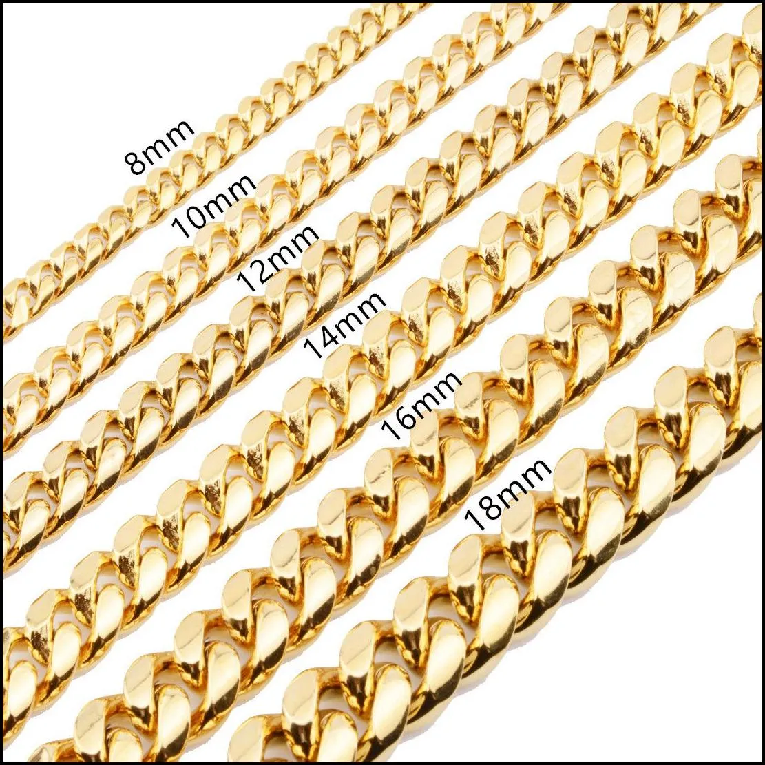 gold  cuban link chain necklace men hip hop stainless steel jewelry necklaces