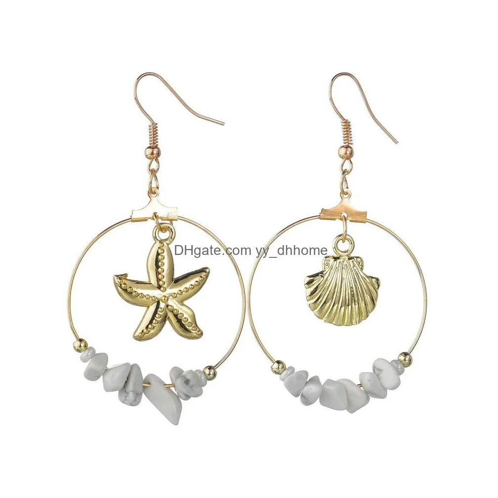 fashion european american natural shell starfish earrings high quality asymmetrical round circle dangle earrings for women