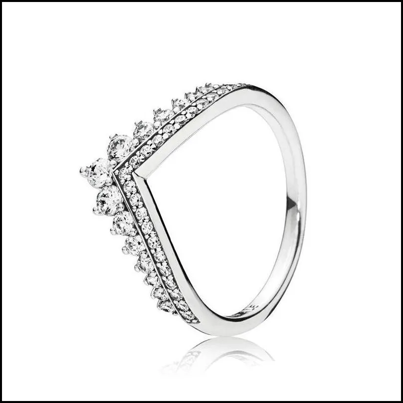 women princess crown rings with original gift box for pandora 925 sterling silver cz diamond ring set