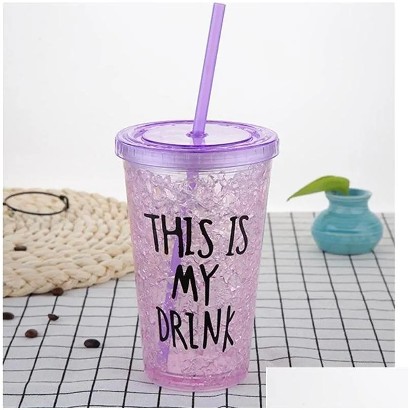 factory direct creative summer ice mugs cup student double portable drinking cups with lid straw refrigerated 27 k2