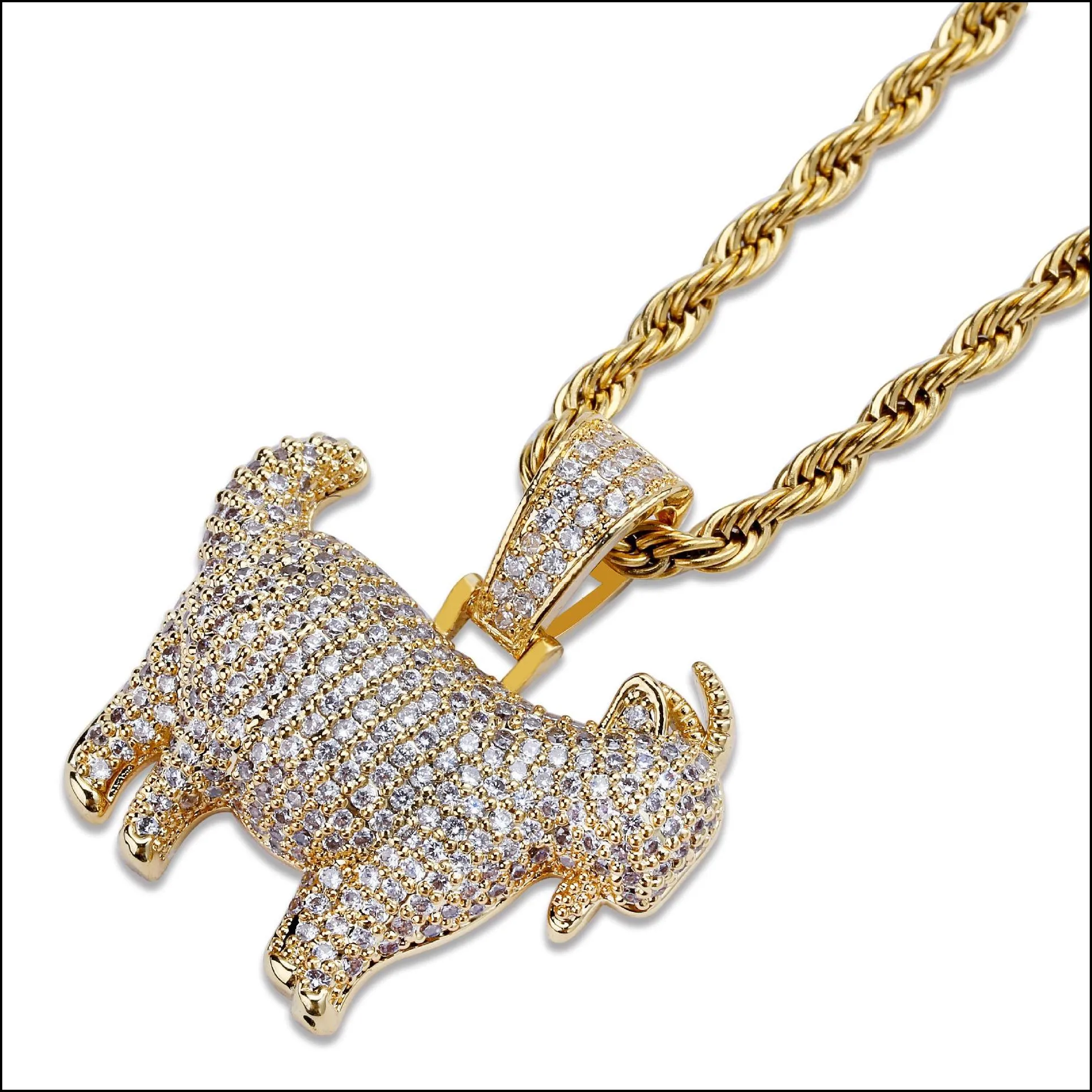 shiny trendy goat animal pendant necklace charms for men women gold silver color cubic zircon hip hop jewelry