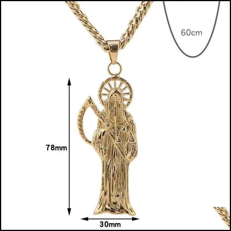 classic retro death of angel santa muerte mens necklace 316l stainless steel jewelry men party gifts