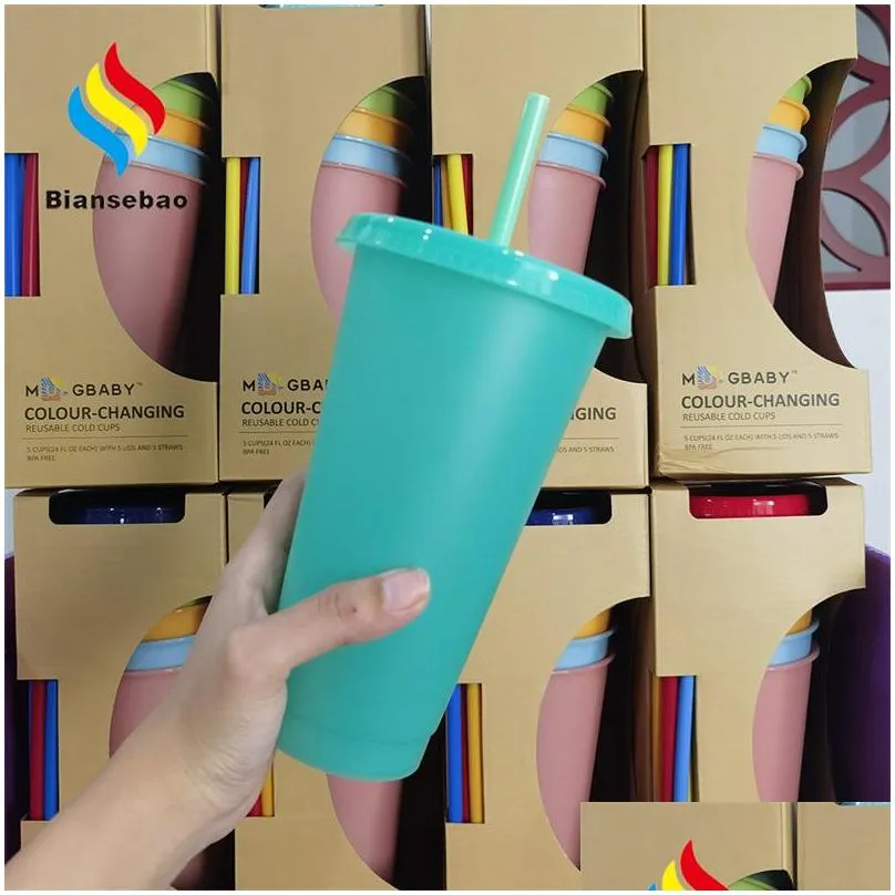 candy colors plastic color change pp cup reusable drinkingthermochromic temperature sensing cups lid and straw 1562 t2