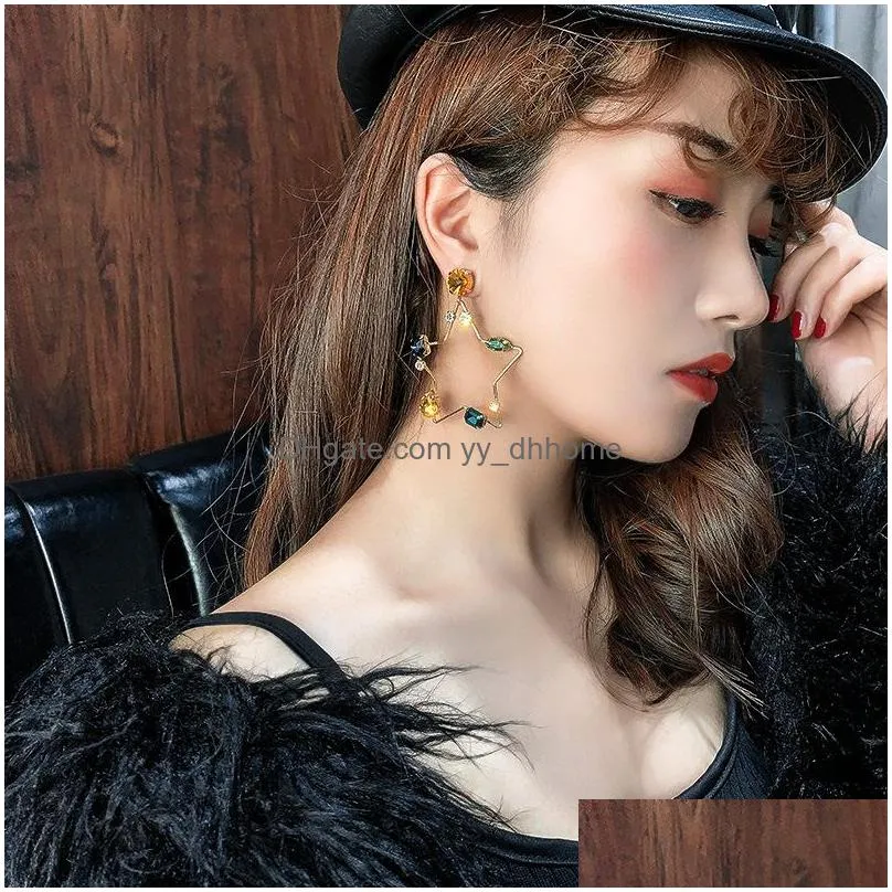 2020 korean exaggerate crystal star heart drop earrings for women fashion asymmetrical boucle doreille jewelry