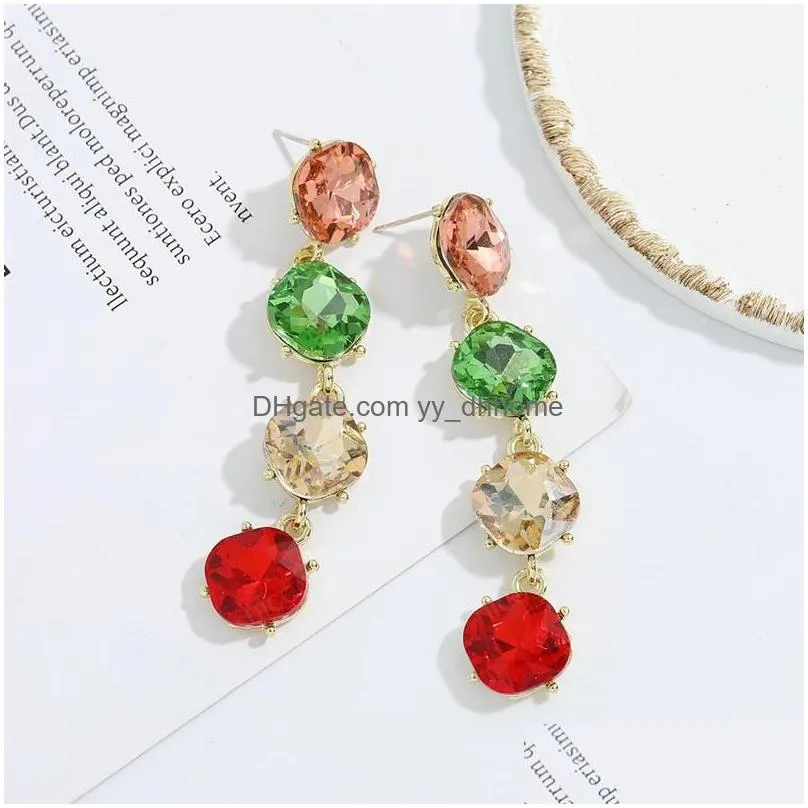 geometric round rhinestone tassel long dangle earrings for women crystal jewelry fashion accessories