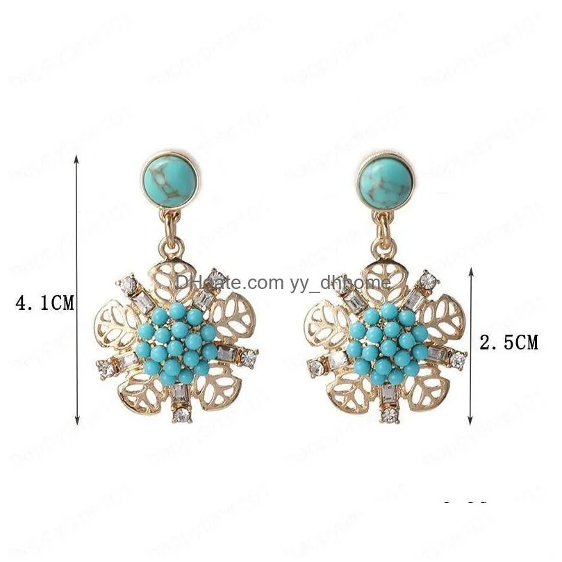  flower white blue beads stone pearls special designs elegant vintage stud earring for women wholesale