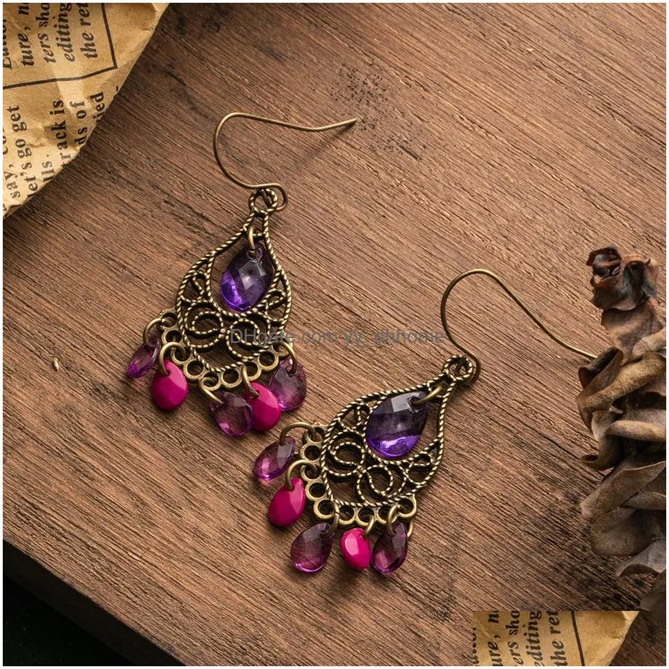 bohemian vintage dangle earrings for women girls ethnic small purple tassel drop earring fashion handmade jewelry