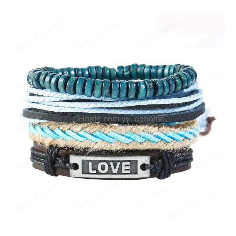 mens bracelet 100 genuine leather bracelet love beading hemp rope simple and easy adjustable bracelet 4 styles 1 set