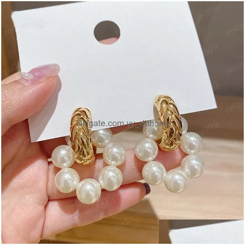 french retro metal twist round dangle earrings women elegant circle pearl earrings dainty boho drop earring lady style jewelry