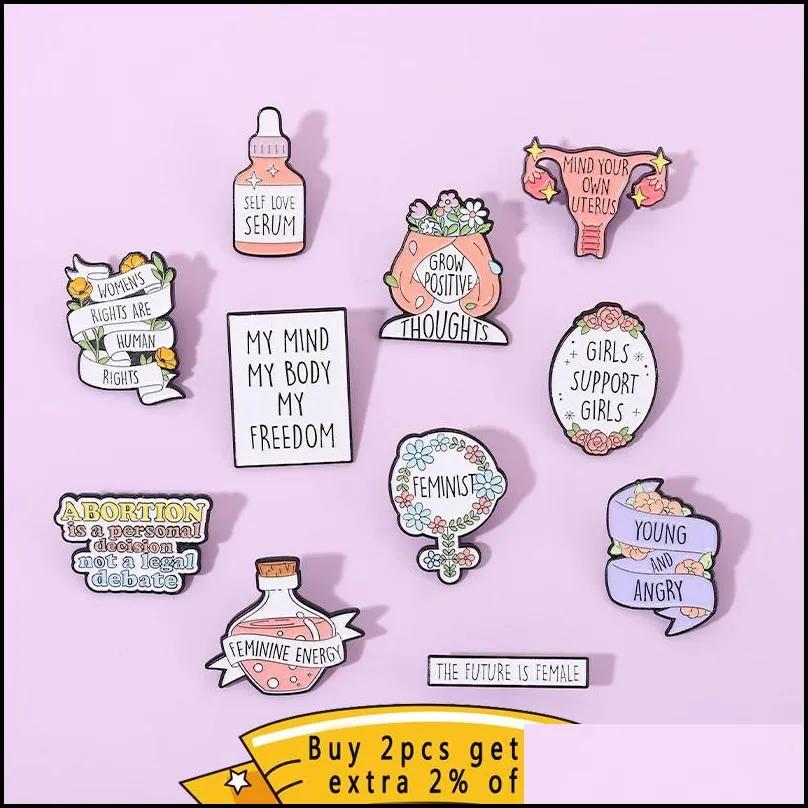 quotes women power enamel pins energy brooch bottle self love the future is female girls support girls jewelry gift accessories