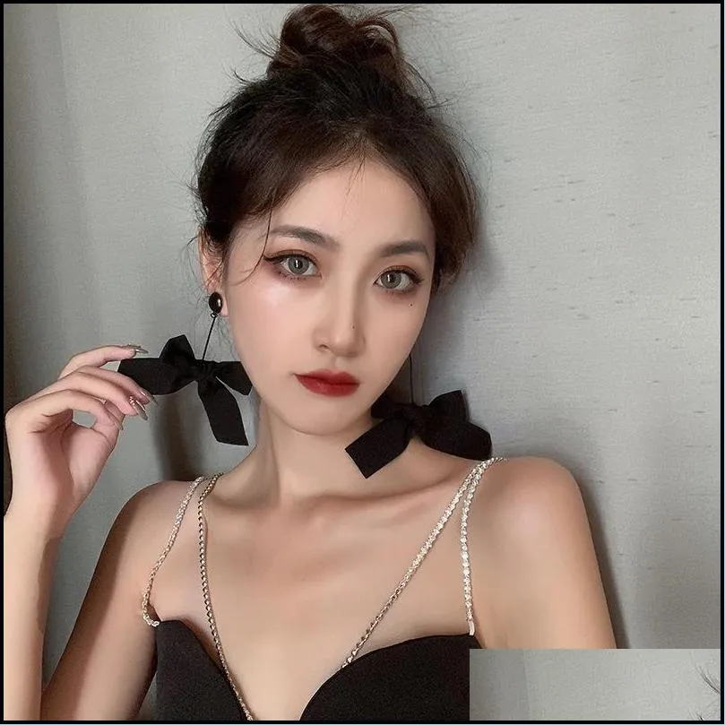 black bow drop earrings long retro eardrop intellectual party travel charm women girl gifts for friends