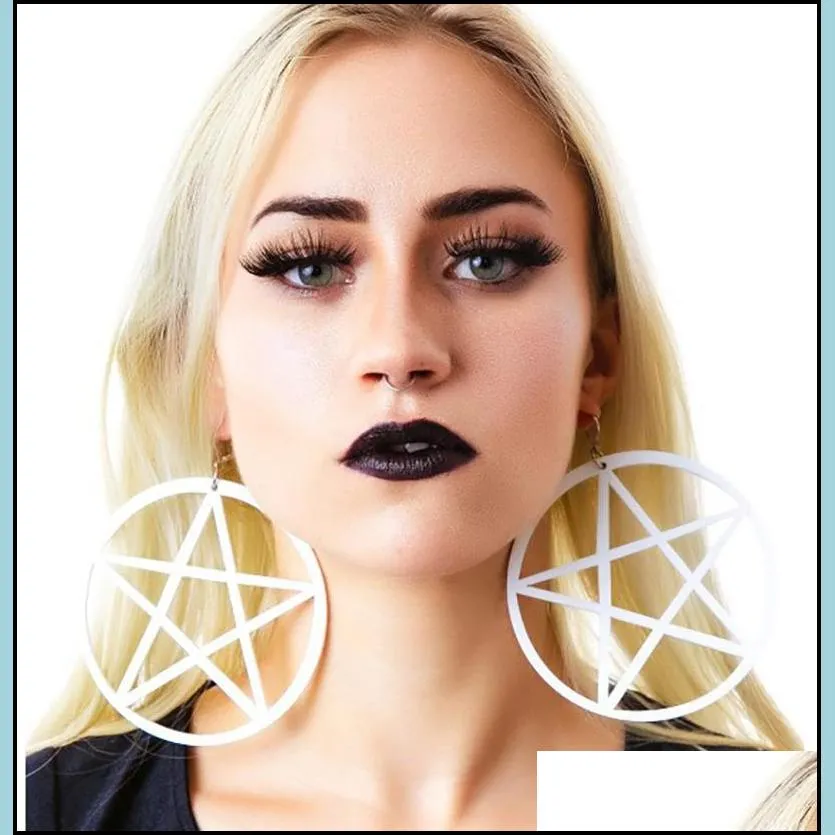 exaggerated hyperbole big size earring hollow circle star pentagram earrings for women acrylic punk rock