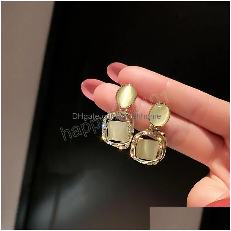 vintage fashion square opal diamond earrings for women korean fashion dangle earring accessories birthday party daily wear jewelry