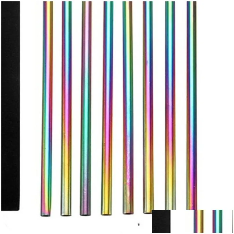 rainbow stainless steel drinking straw suit dazzle color 215x6mm tubularis set with cleaning brush suction tubes kit bar accessories 13jm