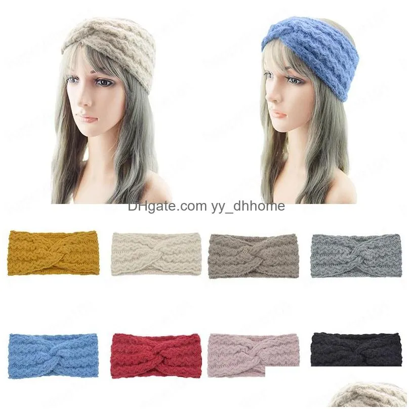 winter warmer ear knitted headband turban for women crochet bow wide stretch solid hairband quality headwrap hair accessories