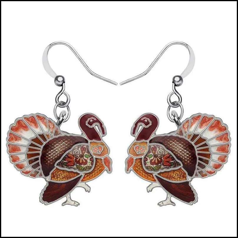 enamel alloy sweet thanksgiving chicken hen turkey earrings drop fashion jewelry for women girls teens party