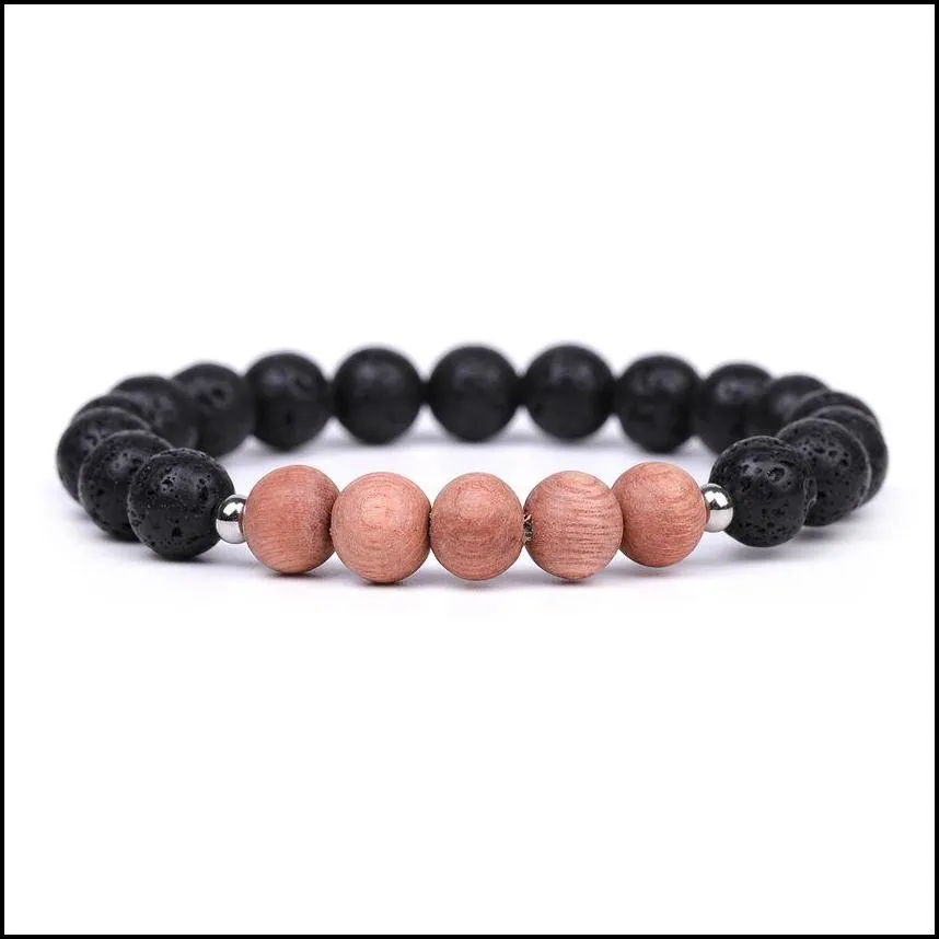 natural stone lave wood bead strand bracelet strands stainless steel bead elastic bracelets wristband for men women fashion jewelry
