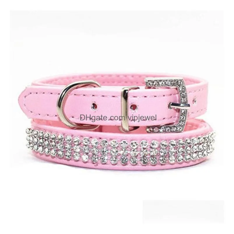 7 colors bling small dog collar pu leather rhinestone diamond pet puppy cat collar fashion necklace dog collars s m l size