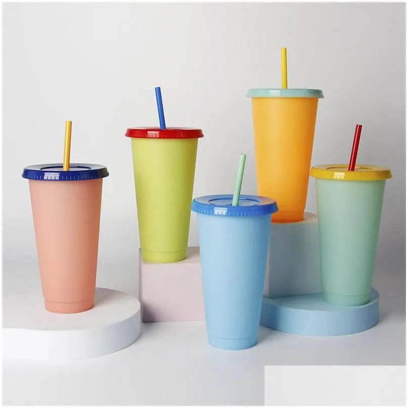 candy colors plastic color change pp cup reusable drinkingthermochromic temperature sensing cups lid and straw 1562 t2