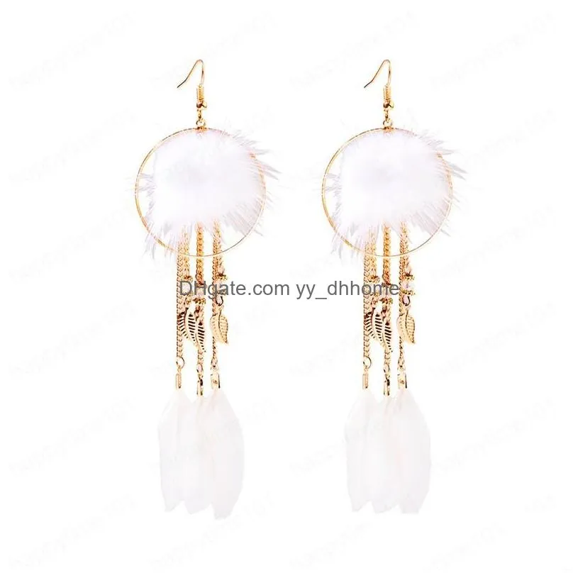 fashion jewelry feather long gold chain leaf tassel drop earrings for women wedding party jewelry accessories gift