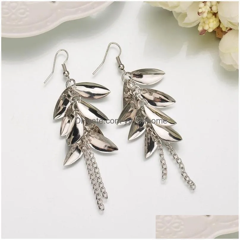2020 korean drop earrings for women girl fashion gold silver golor hanging dangle earring long tassel leaf jewelry wholesale