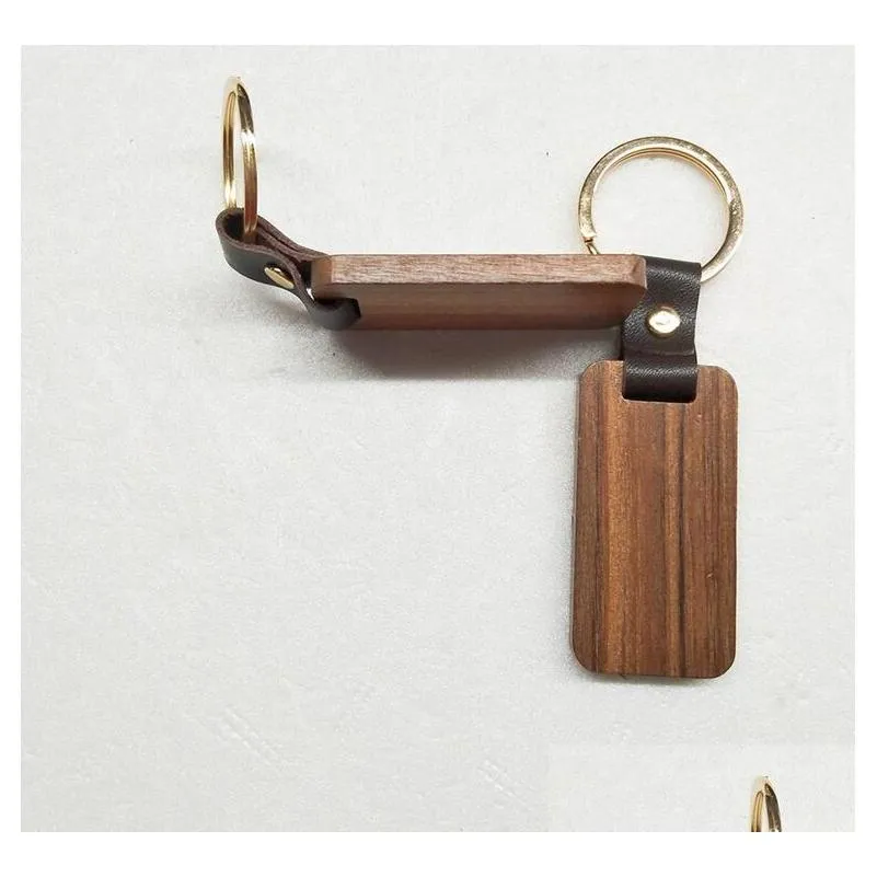 personalized leather keychain pendant beech wood carving keychains luggage decoration key ring diy fathers day couple gift wholesale