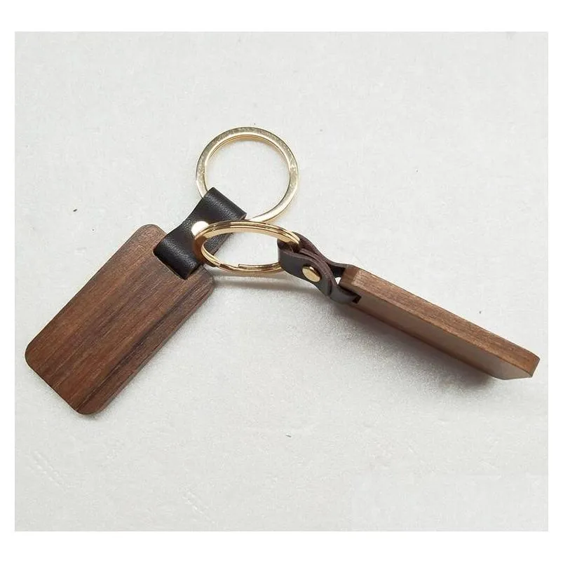 personalized leather keychain pendant beech wood carving keychains luggage decoration key ring diy fathers day couple gift wholesale