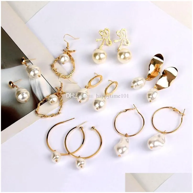  bohemian mix designs gold plated geometric drop earrings for women vintage irregular imitation pearl dangle earring wedding party