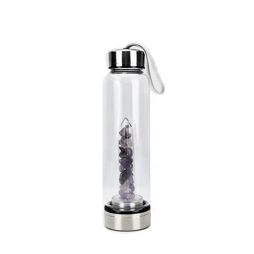 natural quartz gem glass water bottle direct drinking glass crystal cup 8 styles 2045 v2