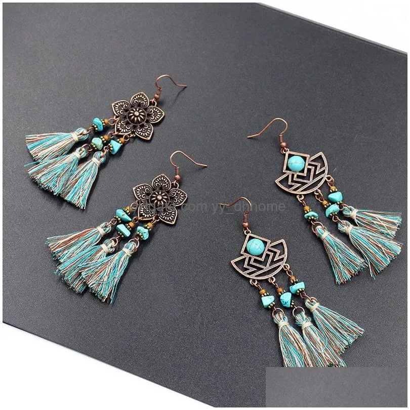 european and american long tassel earrings wholesale retro geometric alloy earrings female