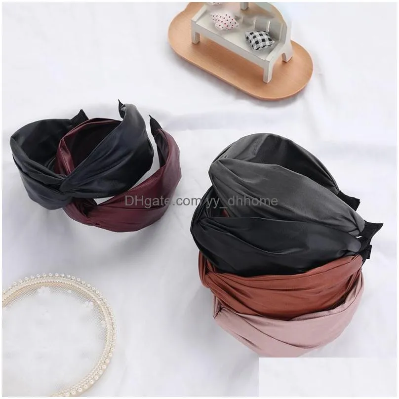  fashion pu leather girls hairbands middle knotted headbands cross bows wide headband hair hoop women hair accessories