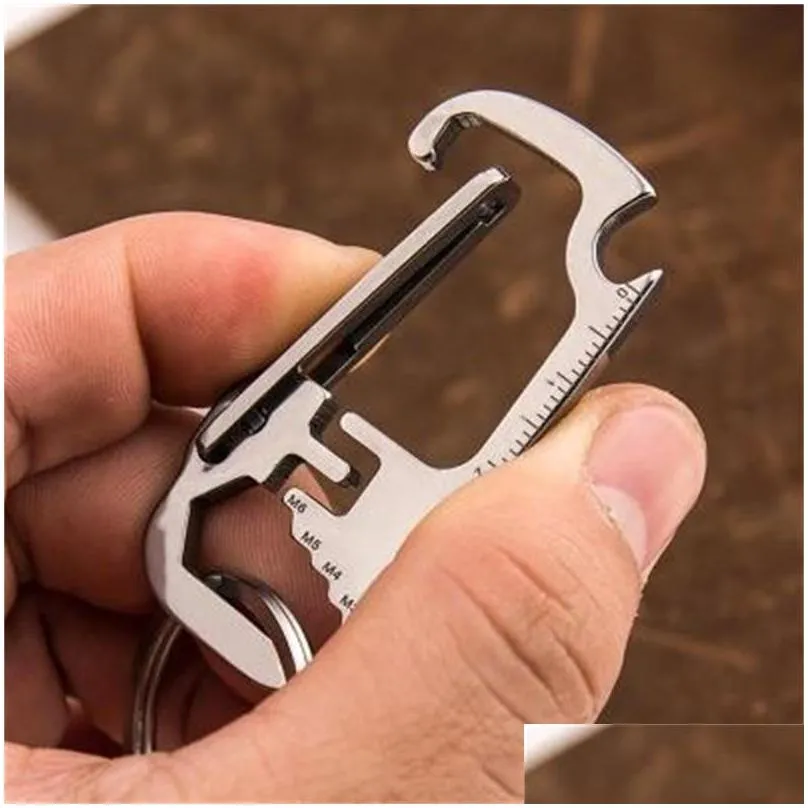 multi function opener ruler keychain hang buckle key ring beer bottle open 3 colors stainless steel keychains 21 o2