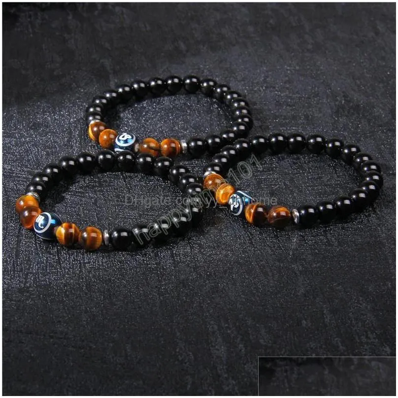 12 zodiac strand bracelet natural tiger eye stone couples lovers friendship charm bracelets men women buddha yoga jewelry elasticity