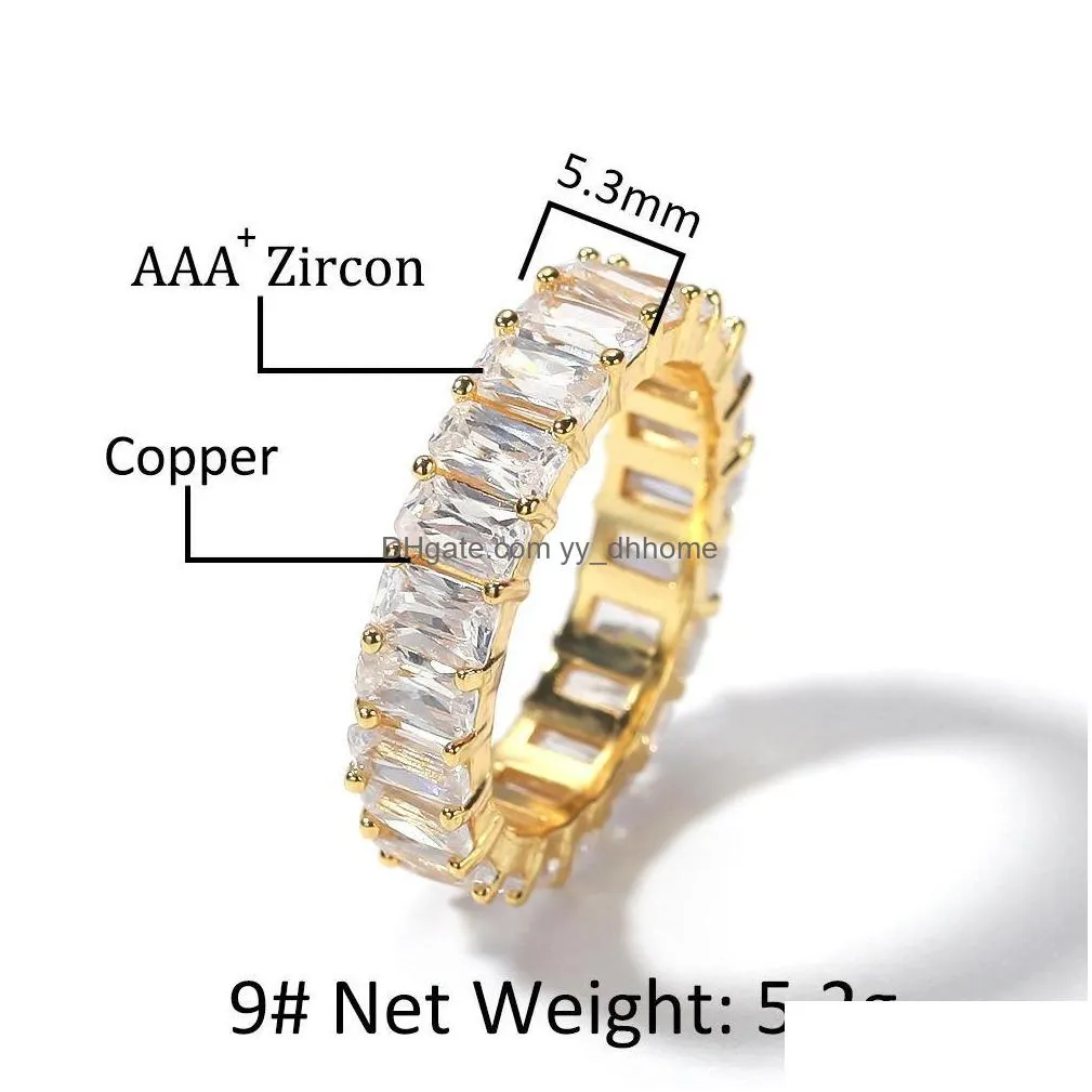  iced out hiphop cube cz baguette rings jewelery gold sliver micro paved ring for man women gift