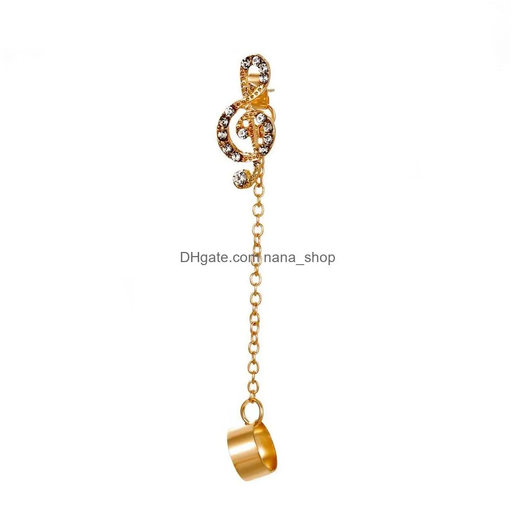 fashion jewelry single piece ear clip retro metal hole stud earring tassel long chain geometric earrings