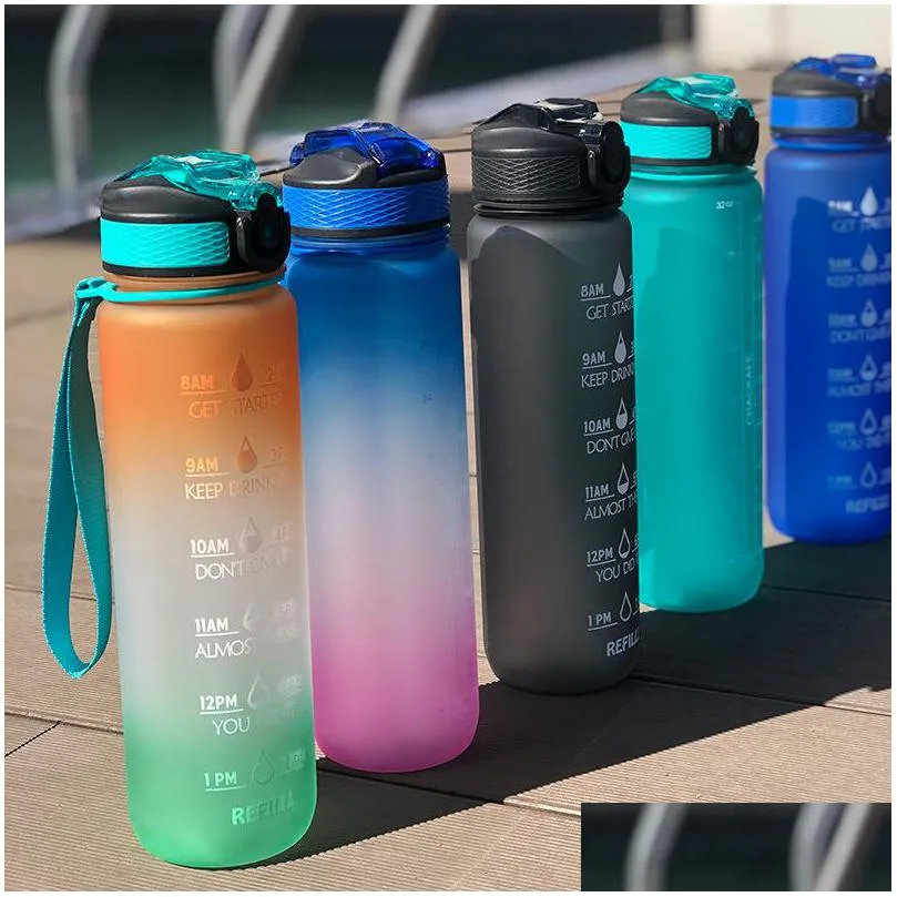 1000ml bouncing lid water bottle outdoor portable fitness sports cup with scale and straw 798 b3