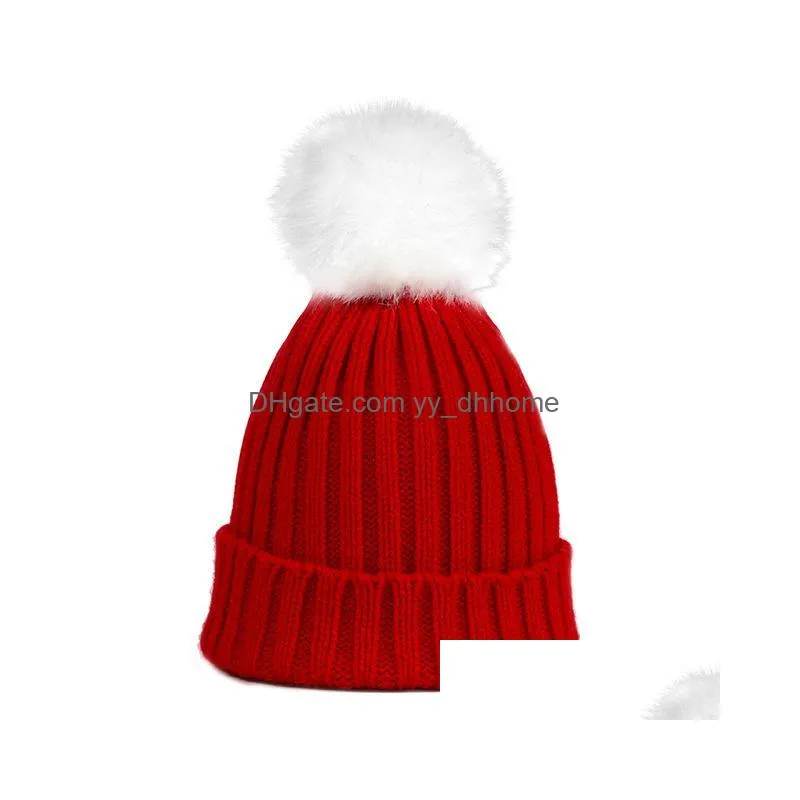  childrens fashion knit hat beanies pompom winter hat high quality kids baby warm beanie plush cap bone cotton