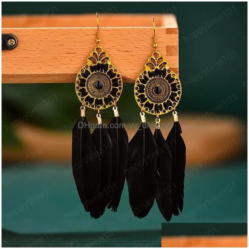 dream catcher white feather earing indian jhumka boho summer round hollow dangle hanging earrings for women boucle oreille femme