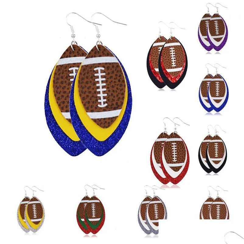 multilayer football earrings for women lightweight faux leather dangle earrings novelty ear ornament for daily wear party