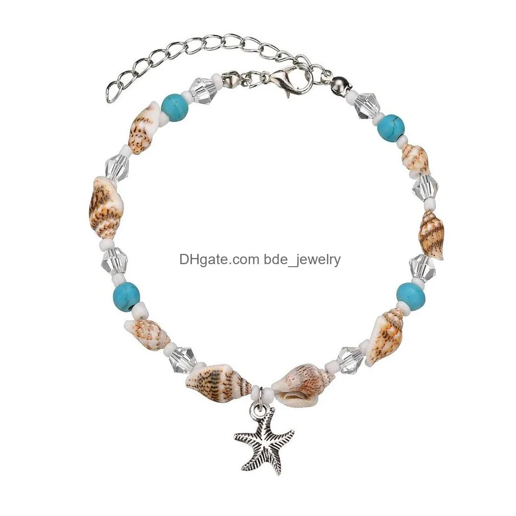 fashion jewelry shells anklet chain shell starfish charms beaded ankle bracelet beach anklets foot chains