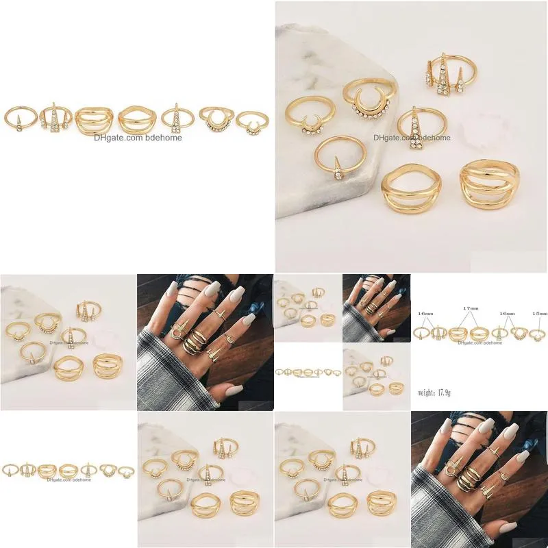 fashion jewelry knuckle ring set gold geometry triangle palm stacking rings midi rings sets 7pcs/set