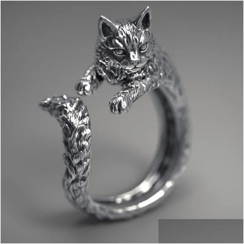 fashion jewelry cat ring vintage black sliver opening adjustable cat ring