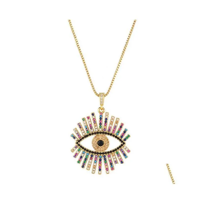 evil eye necklace iced out pendant luxury colorful cz collar necklaces fashion women girl 18k gold plated cubic zirconia choker jewelry