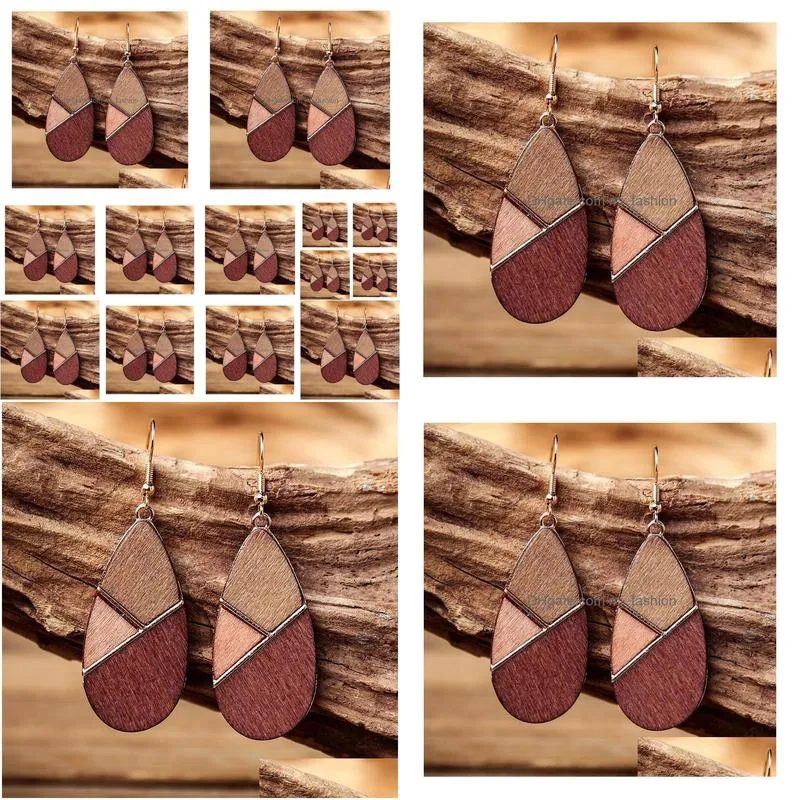 fashion jewelry vintage geometric wood splicing earrings