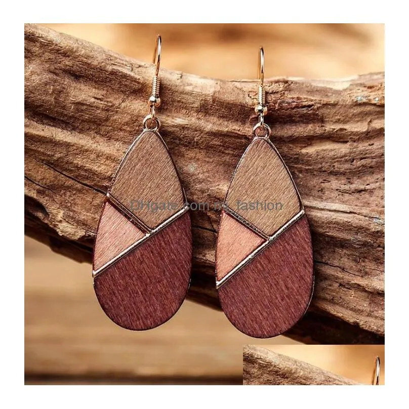 fashion jewelry vintage geometric wood splicing earrings